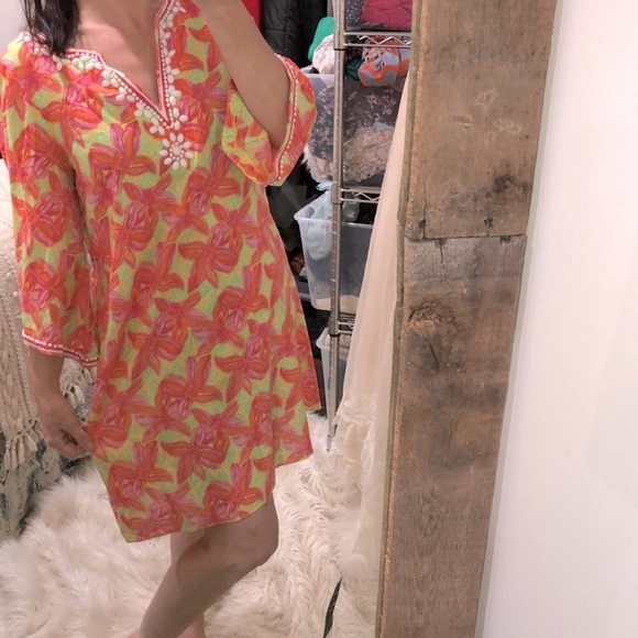 Lilly Pulitzer dress tropical floral with beaded details size medium cotton - Picture 2 of 11